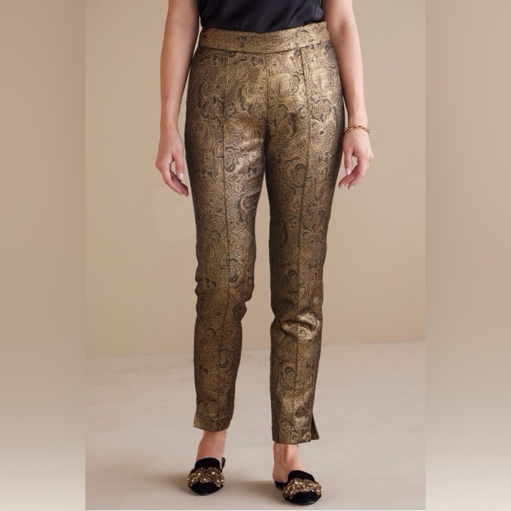 Soft Surroundings Metallic Gold Paisley pants. - Picture 12 of 16